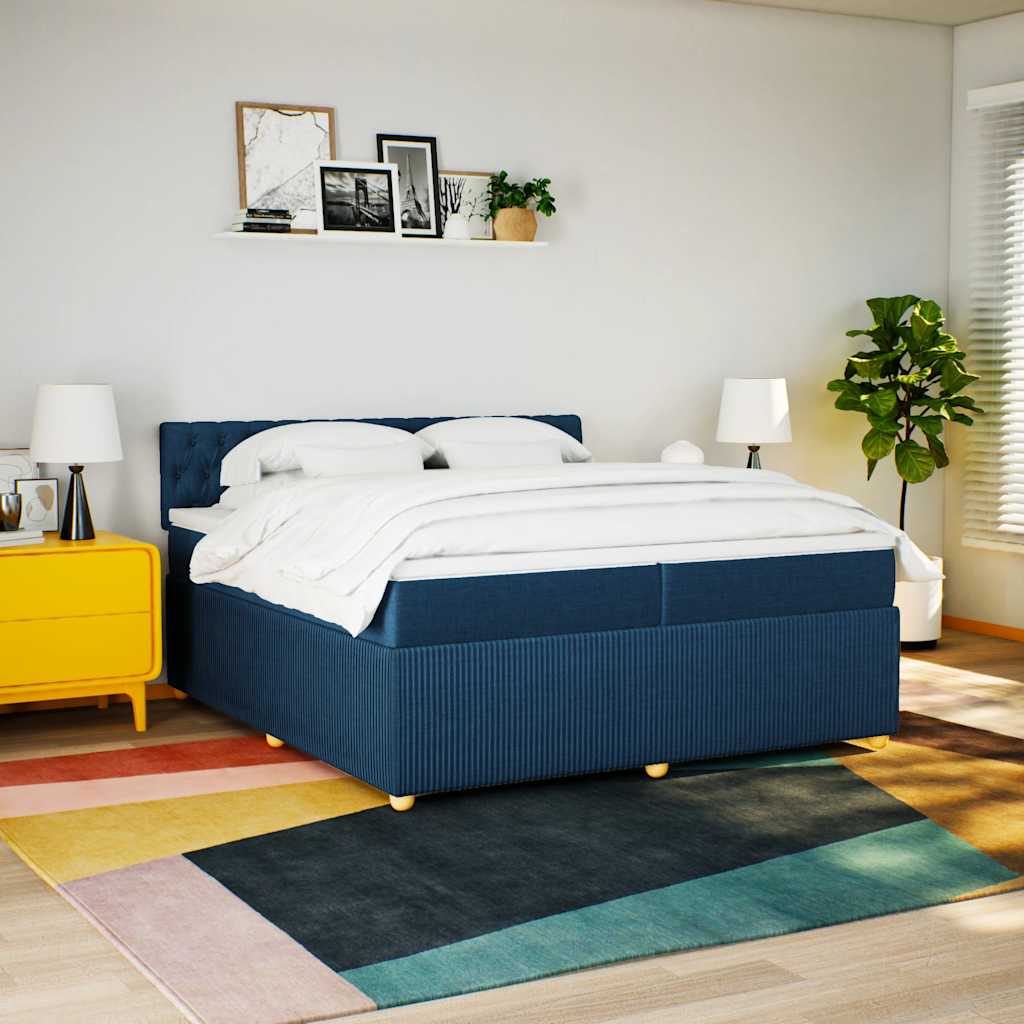 Cama com molas/colchão 200x200 cm tecido azul