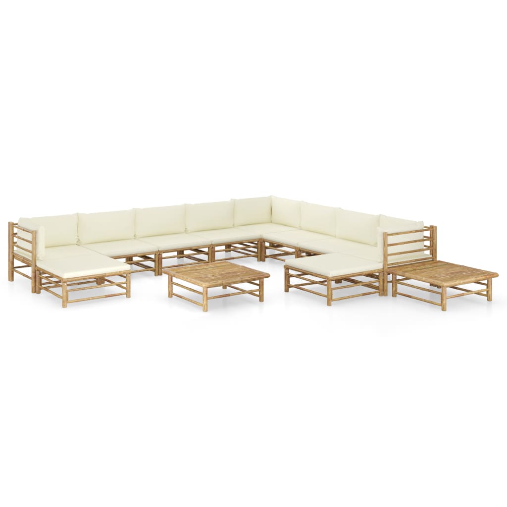 12 Pcs conj. lounge p/ jardim bambu c/ almofadões branco nata