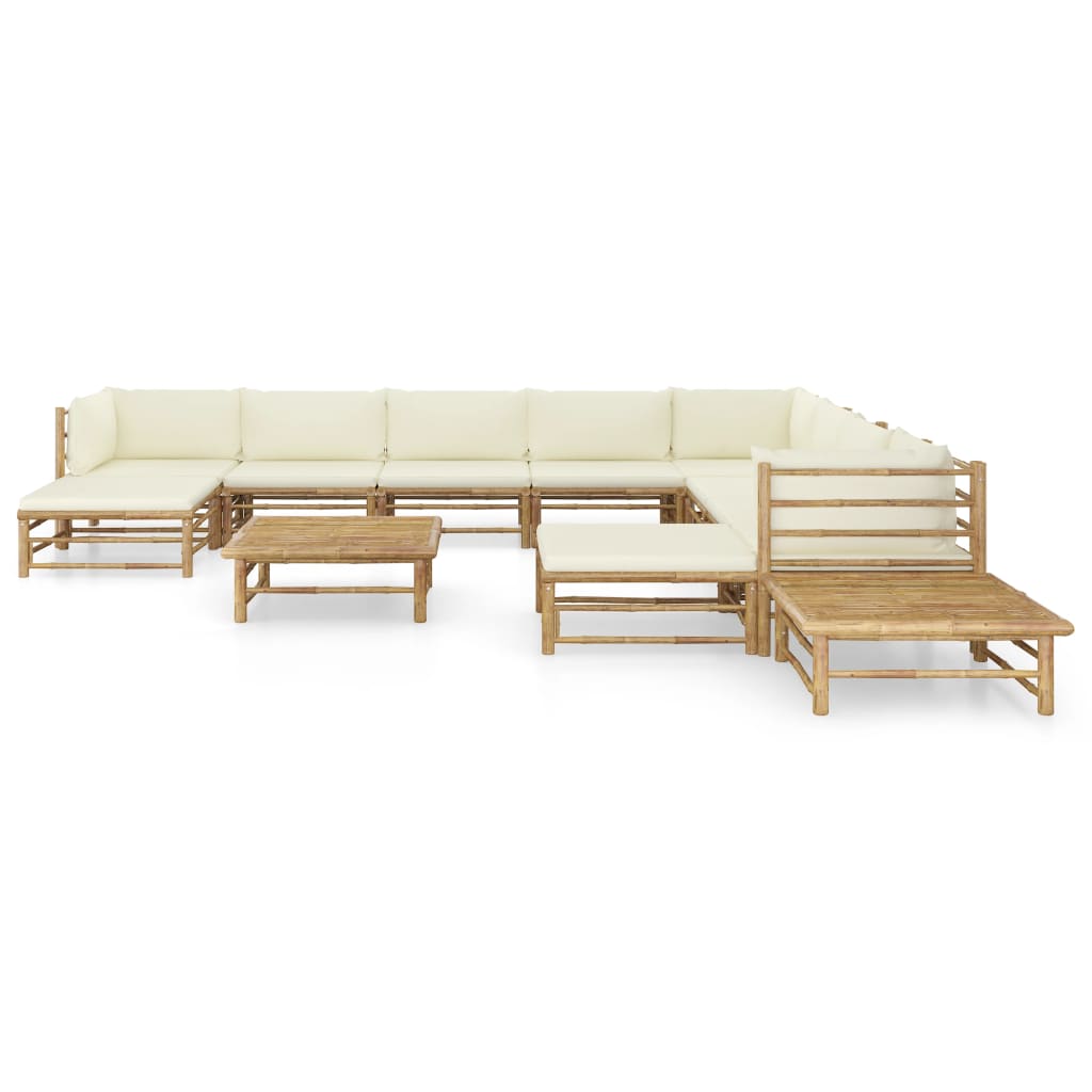 12 Pcs conj. lounge p/ jardim bambu c/ almofadões branco nata