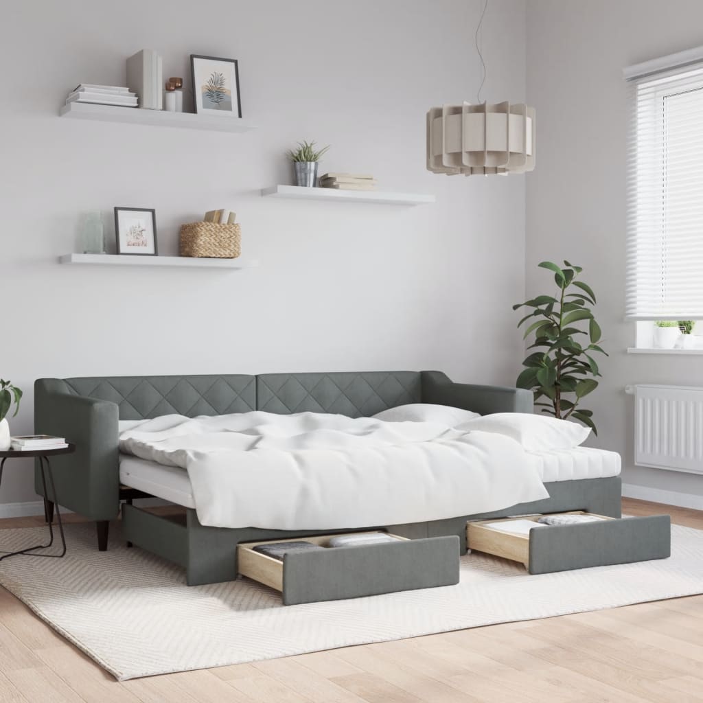 Sofá-cama c/ gavetão e gavetas 80x200 cm tecido cinzento-escuro