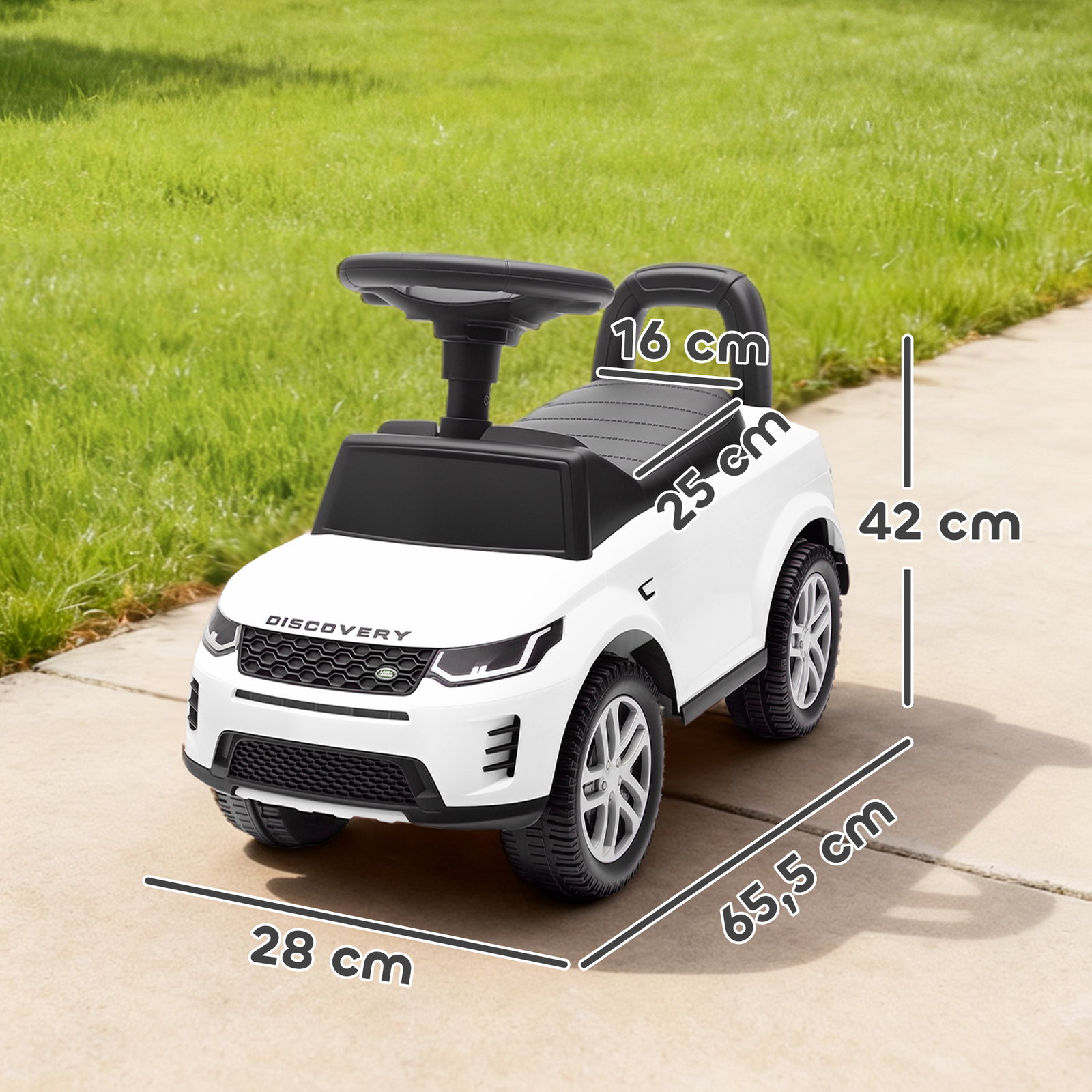 Carro andador para crianças com licença de land rover com armazenamento buzina sons de motor 65,5x28x42 cm branco
