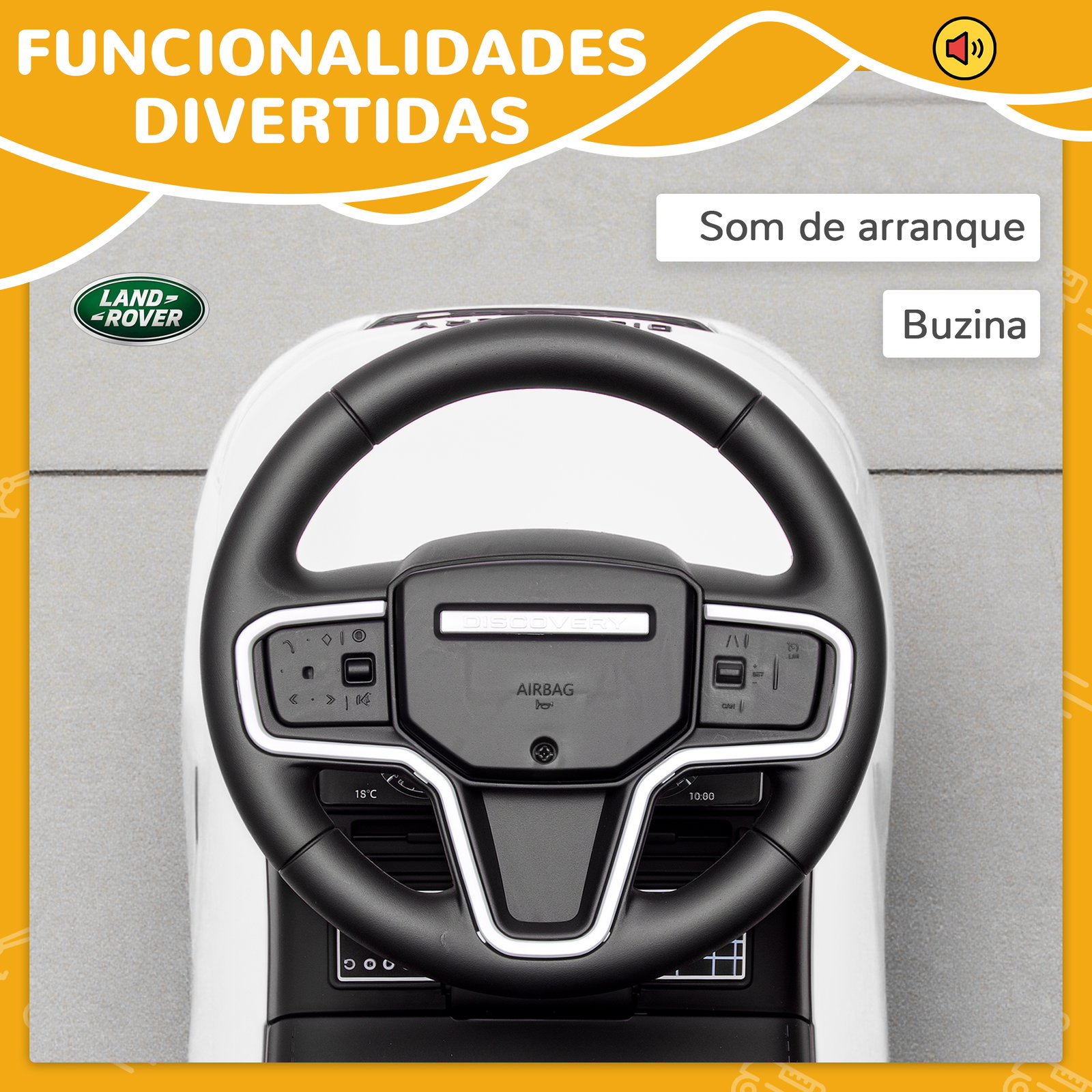 Carro andador para crianças com licença de land rover com armazenamento buzina sons de motor 65,5x28x42 cm branco