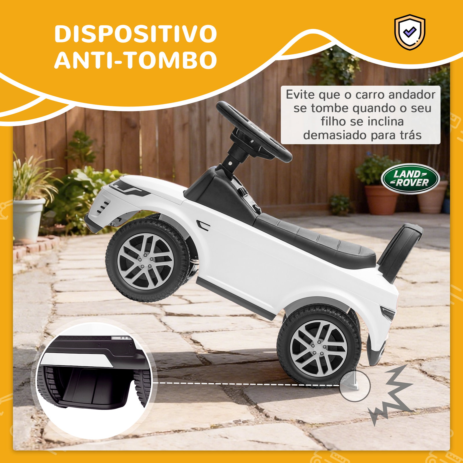 Carro andador para crianças com licença de land rover com armazenamento buzina sons de motor 65,5x28x42 cm branco
