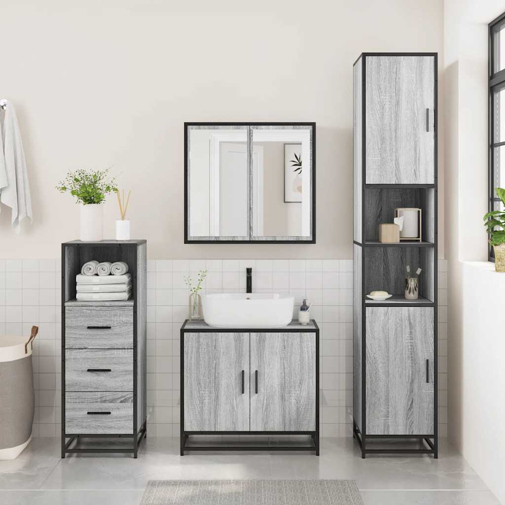3 Pcs conjunto móveis casa de banho madeira proc. cinza sonoma