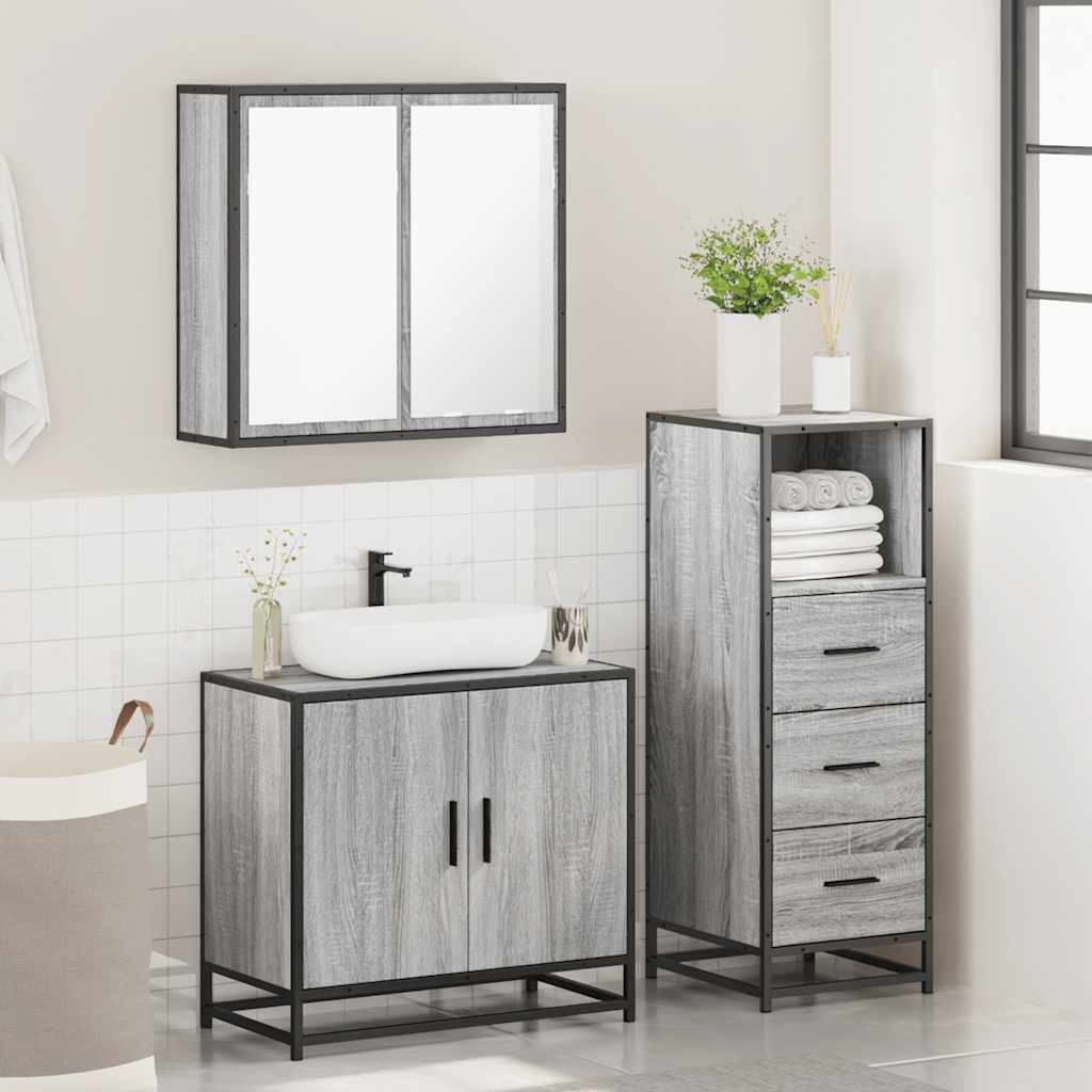 3 Pcs conjunto móveis casa de banho madeira proc. cinza sonoma
