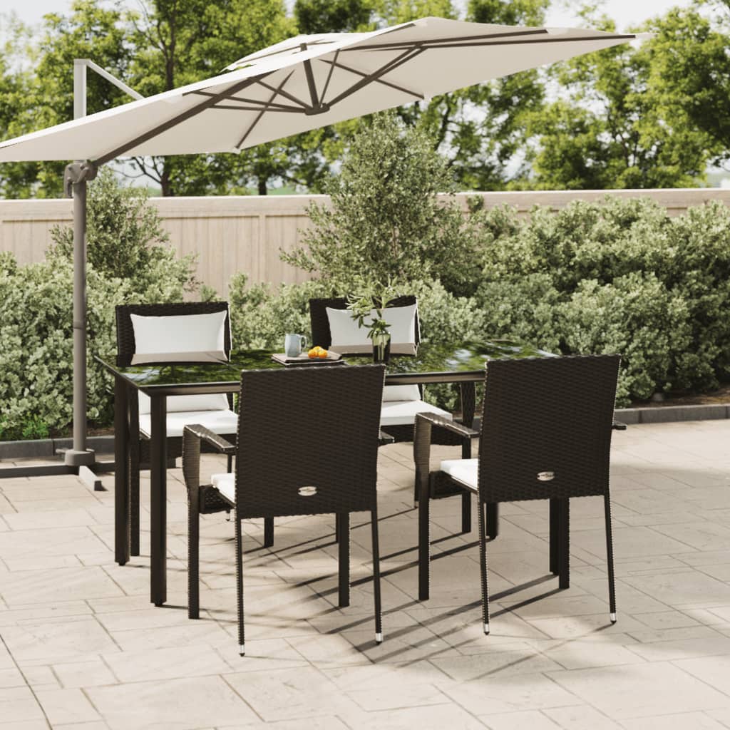 5 Pcs conjunto de jantar p/ jardim c/ almofadões vime PE preto