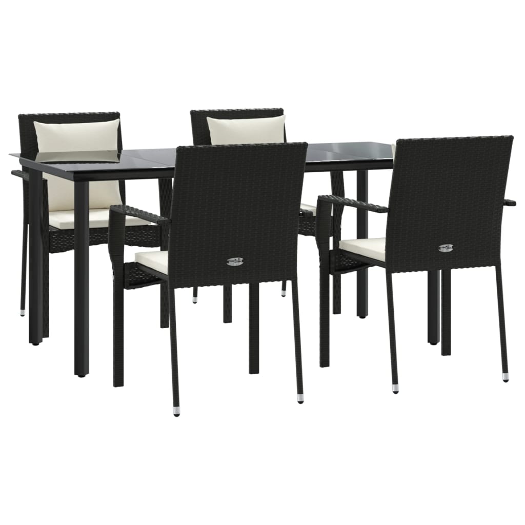 5 Pcs conjunto de jantar p/ jardim c/ almofadões vime PE preto