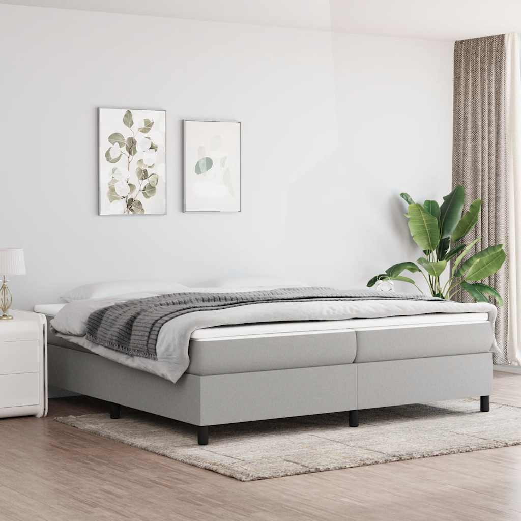 Estrutura de cama com molas 200x200 cm tecido cinzento-claro