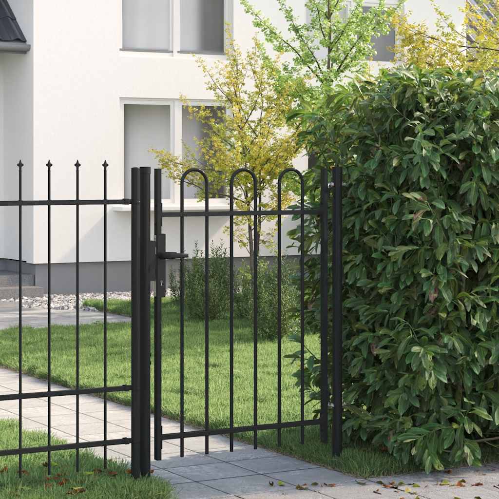 Portão de cerca boxtel porta única com topo arqueado em aço 1x1,2 m preto