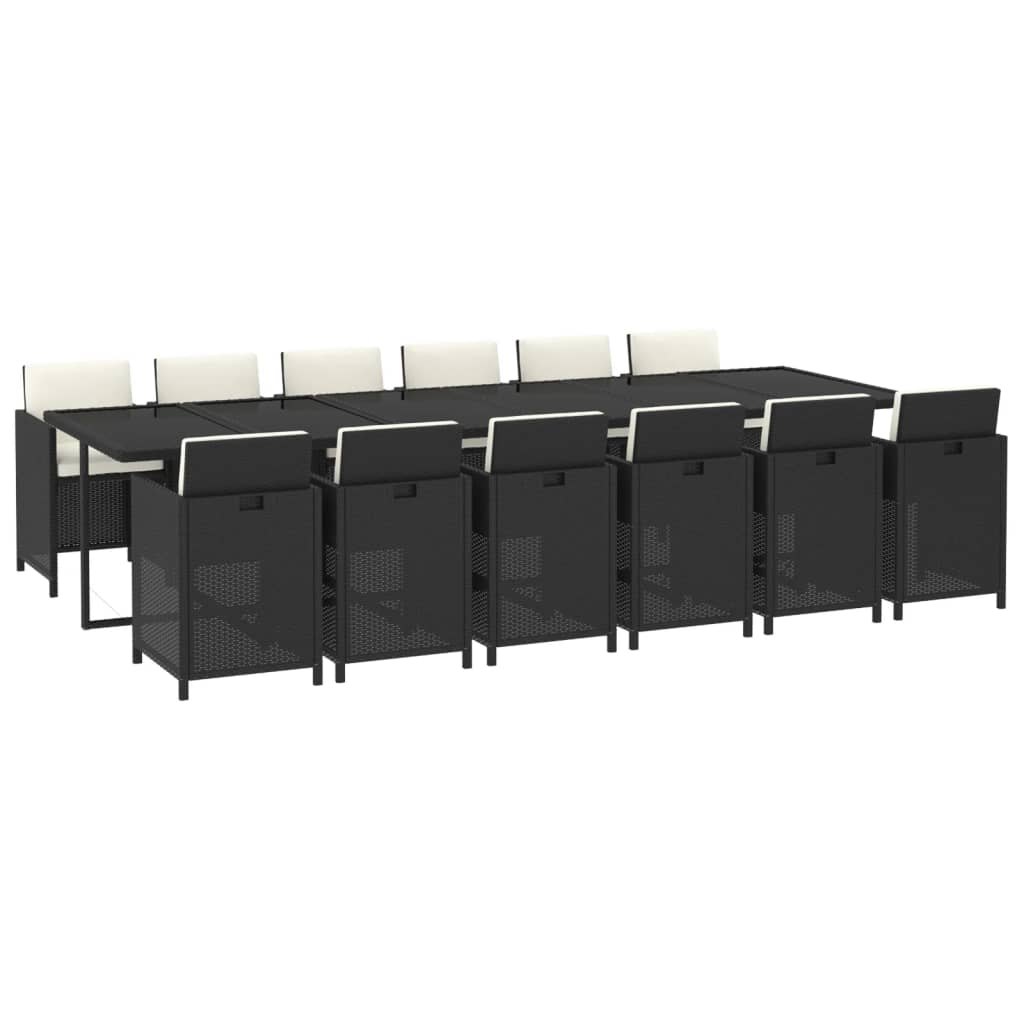 13 Pcs conjunto jantar p/ jardim c/ almofadões vime PE preto