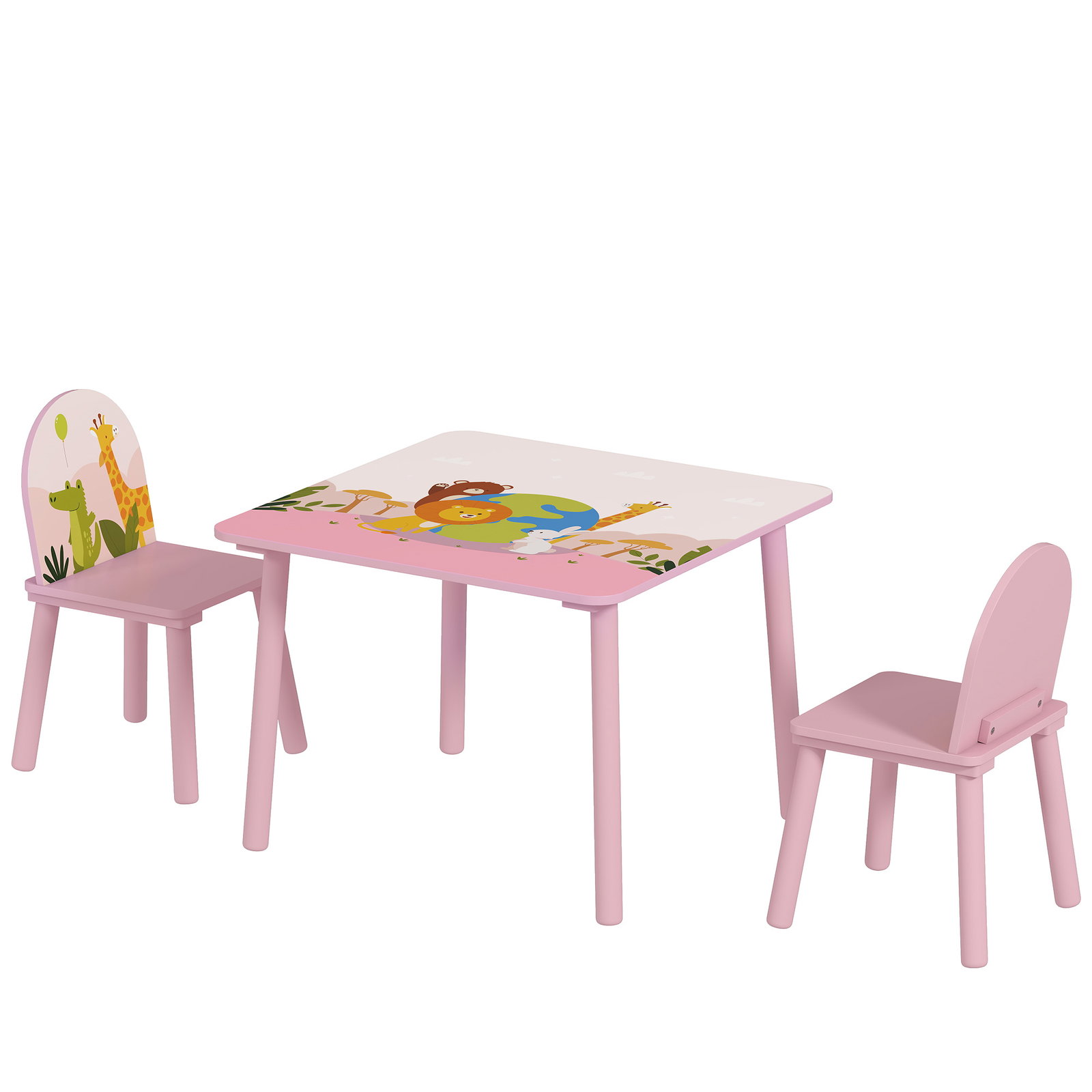 Mesa e cadeiras para crianças com estampados de animais para meninos e meninas de 3-8 anos para casa escola infantil rosa