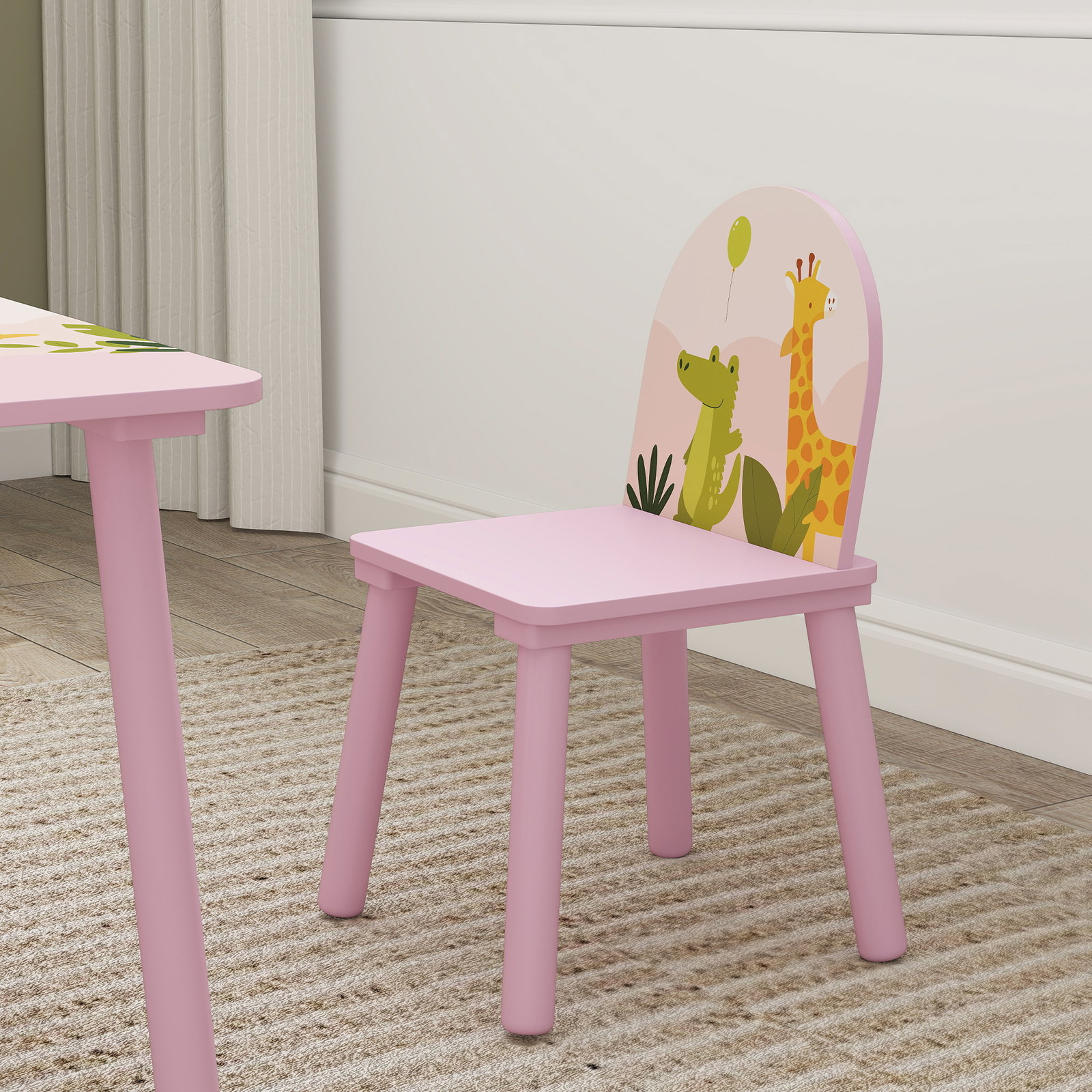 Mesa e cadeiras para crianças com estampados de animais para meninos e meninas de 3-8 anos para casa escola infantil rosa