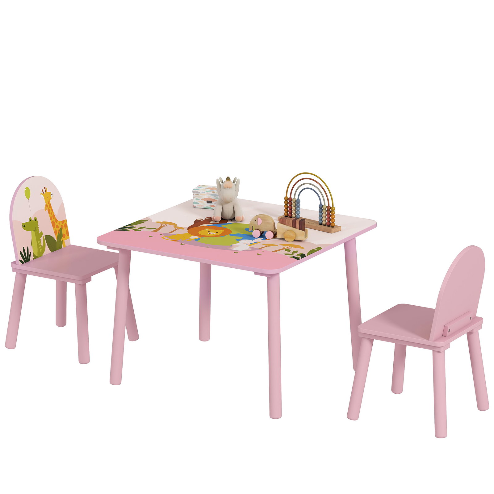 Mesa e cadeiras para crianças com estampados de animais para meninos e meninas de 3-8 anos para casa escola infantil rosa