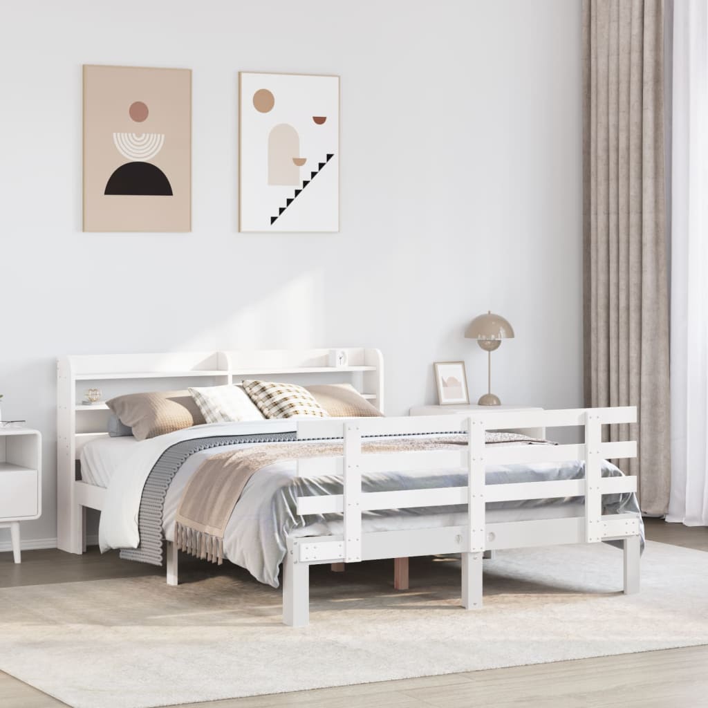 Estrutura cama c/ cabeceira 135x190 cm pinho maciço branco