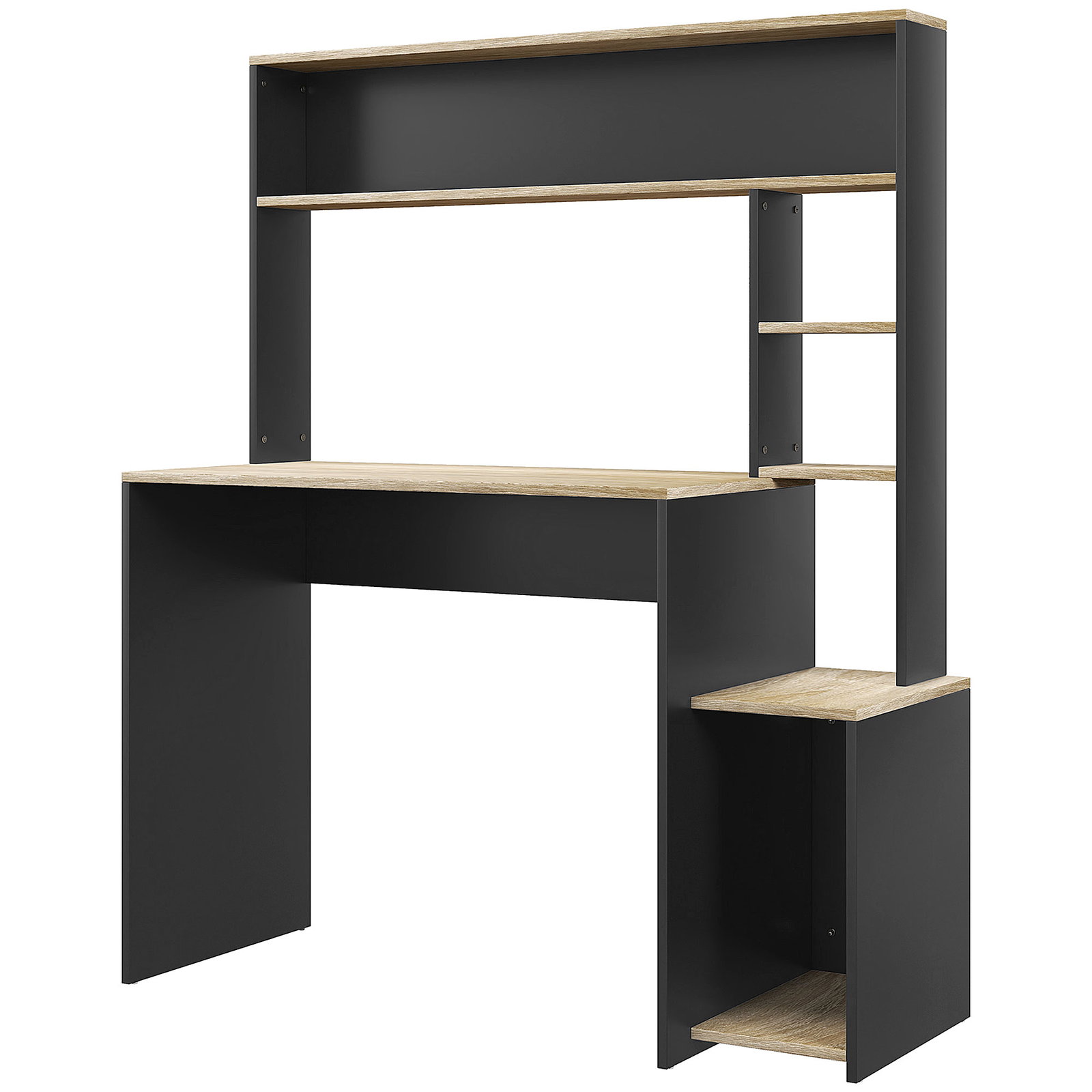Secretária para computador com prateleira de 3 níveis mesa de estudo com suporte para cpu 114x45x138 cm cinza e natural