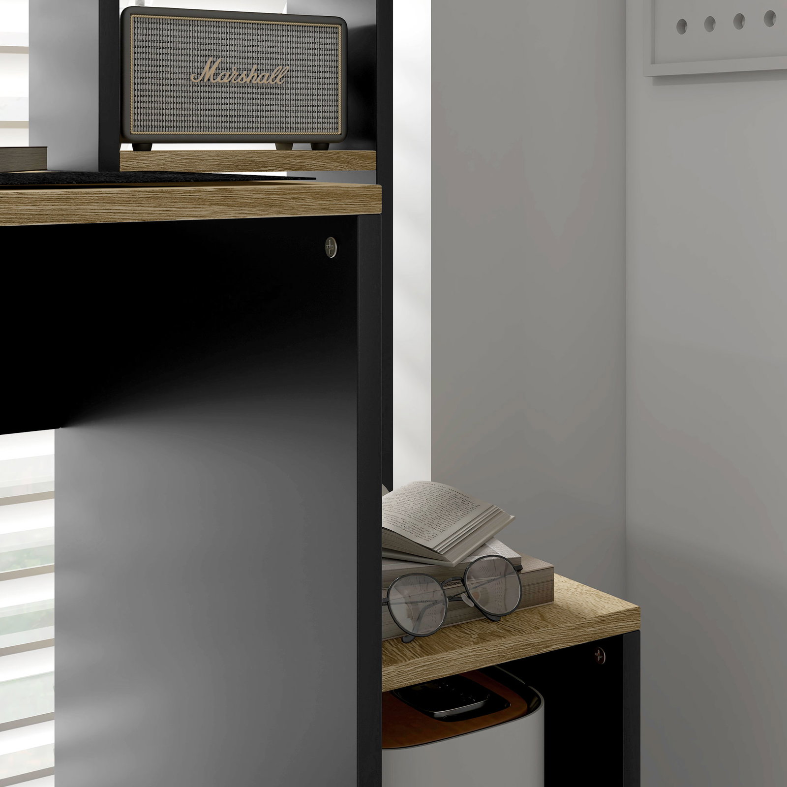 Secretária para computador com prateleira de 3 níveis mesa de estudo com suporte para cpu 114x45x138 cm cinza e natural