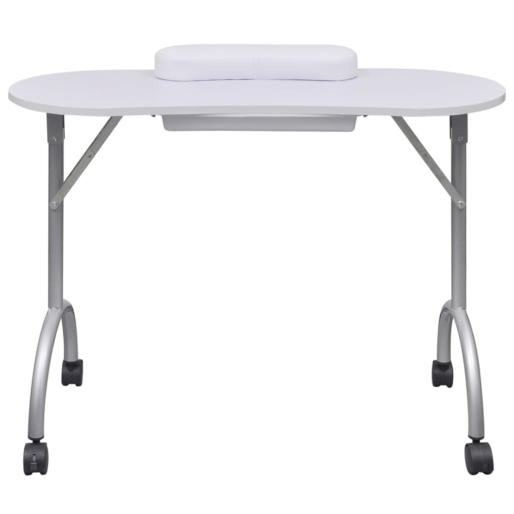 Mesa manicure dobrável com rodas, branca
