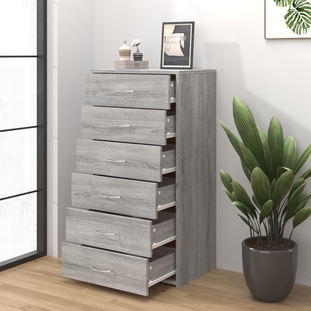 Aparador c/ 6 gavetas 50x34x96cm derivados madeira cinza sonoma