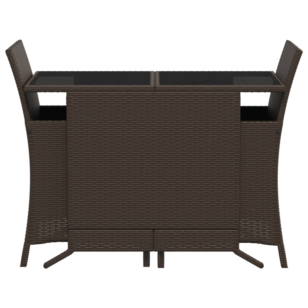 3 Pcs conjunto bistrô com almofadões vime PE castanho