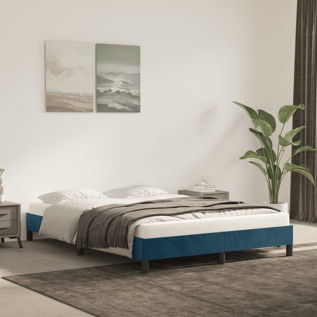 Estrutura de cama sem colchão 140x200 cm veludo azul-escuro