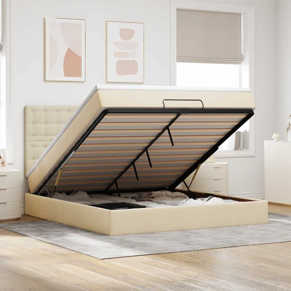 Estrutura de cama otomana com creme de colchão 180x200cm tecido