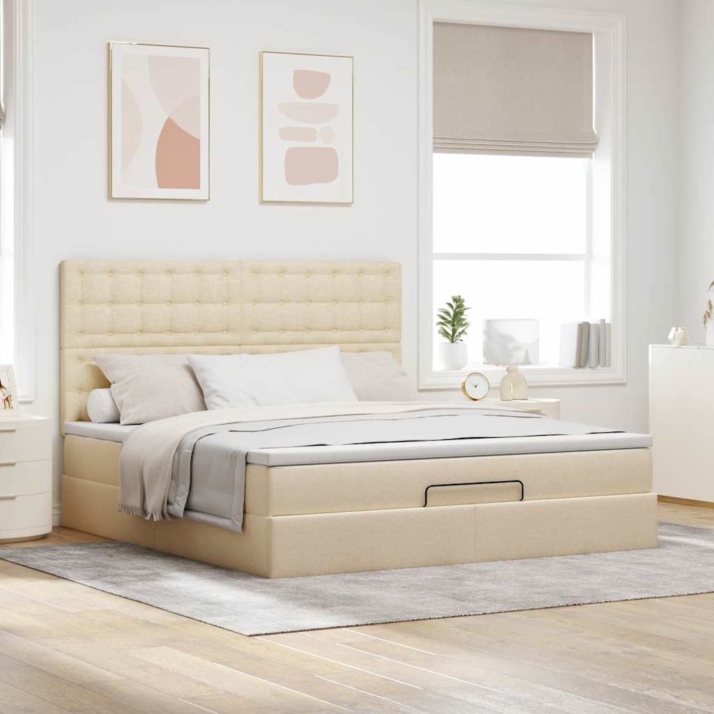 Estrutura de cama otomana com creme de colchão 180x200cm tecido