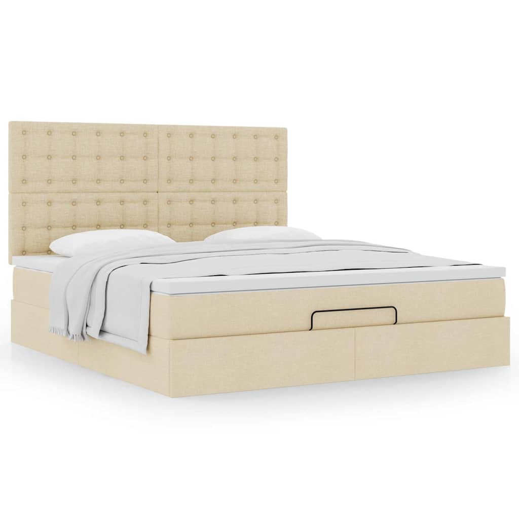 Estrutura de cama otomana com creme de colchão 180x200cm tecido
