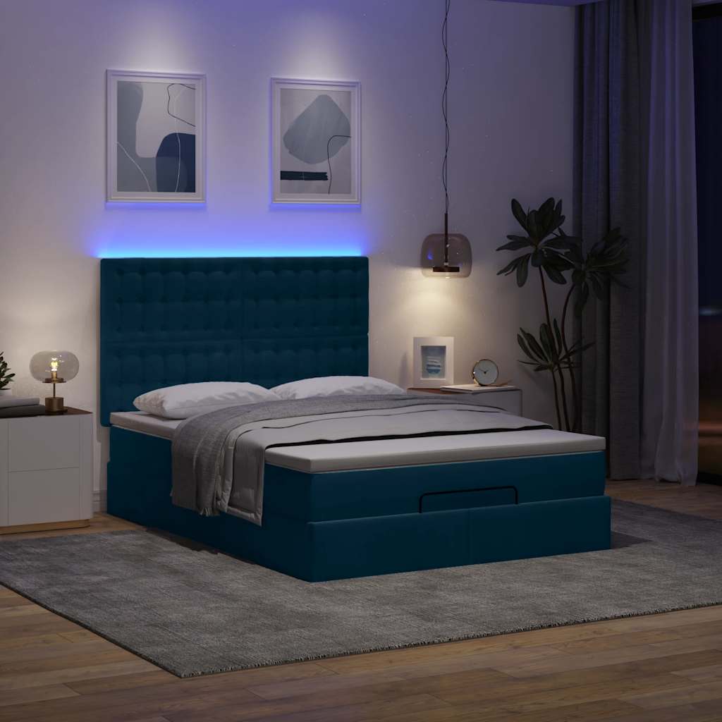 Estrutura cama otomana colchões 140x190 cm veludo azul escuro