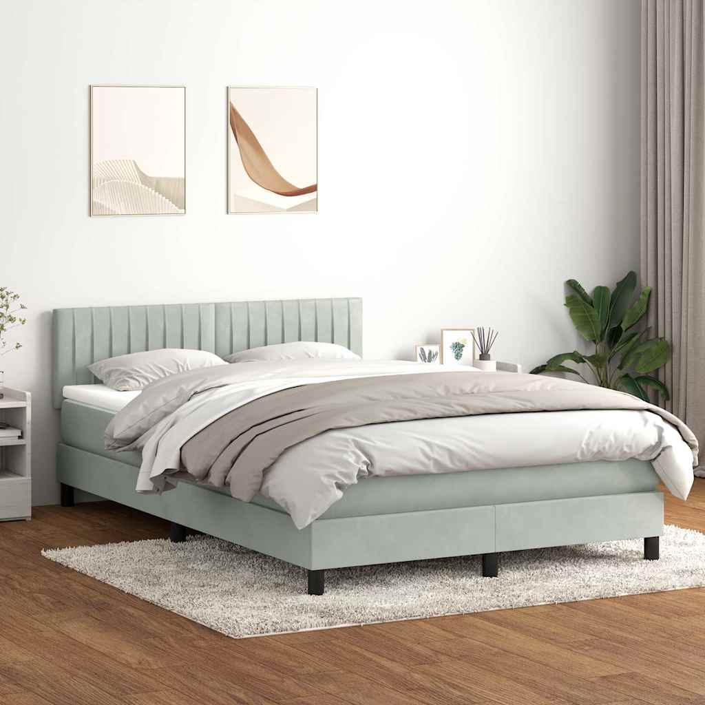 Cama com molas/colchão 160x210 cm veludo cinzento-claro