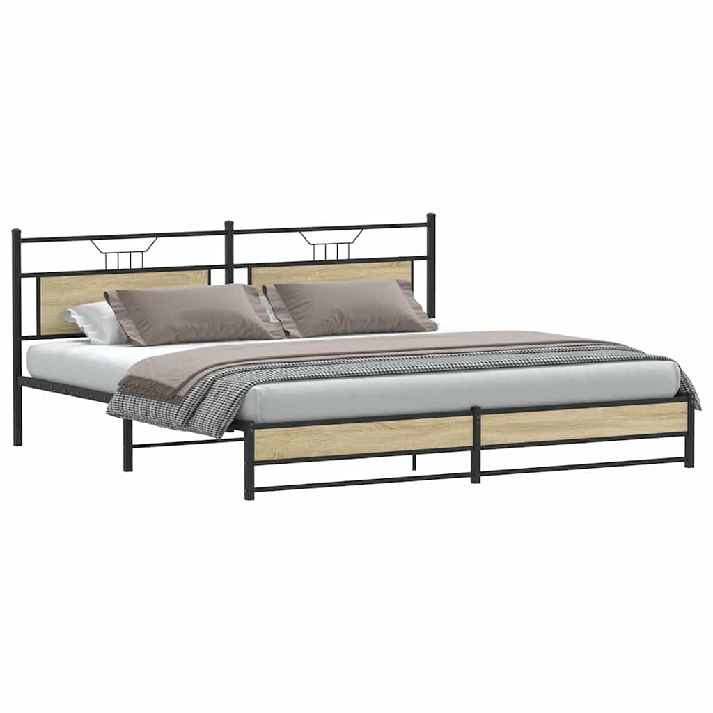 Estrutura de cama sem colchão 200x200cm metal carvalho sonoma