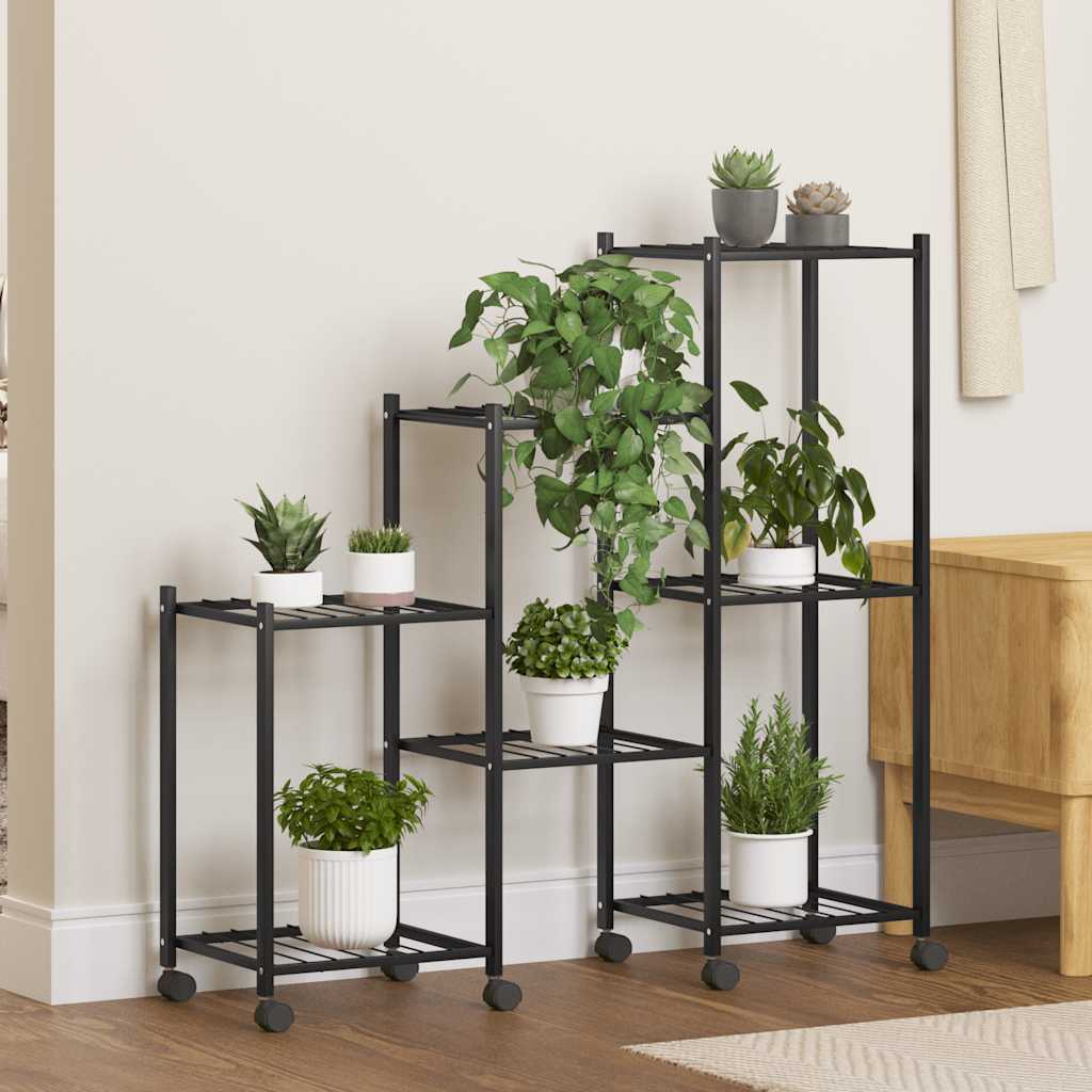 Suporte de vasos c/ rodas 83x25x83,5 cm ferro preto