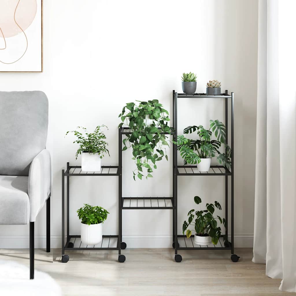 Suporte de vasos c/ rodas 83x25x83,5 cm ferro preto