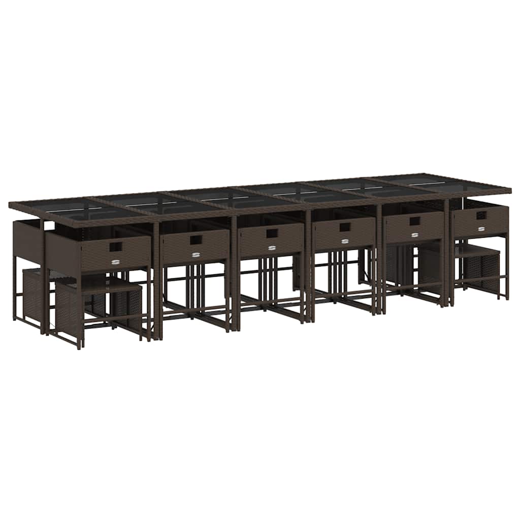 17 Pcs conjunto jantar p/ jardim c/ almofadões vime PE castanho