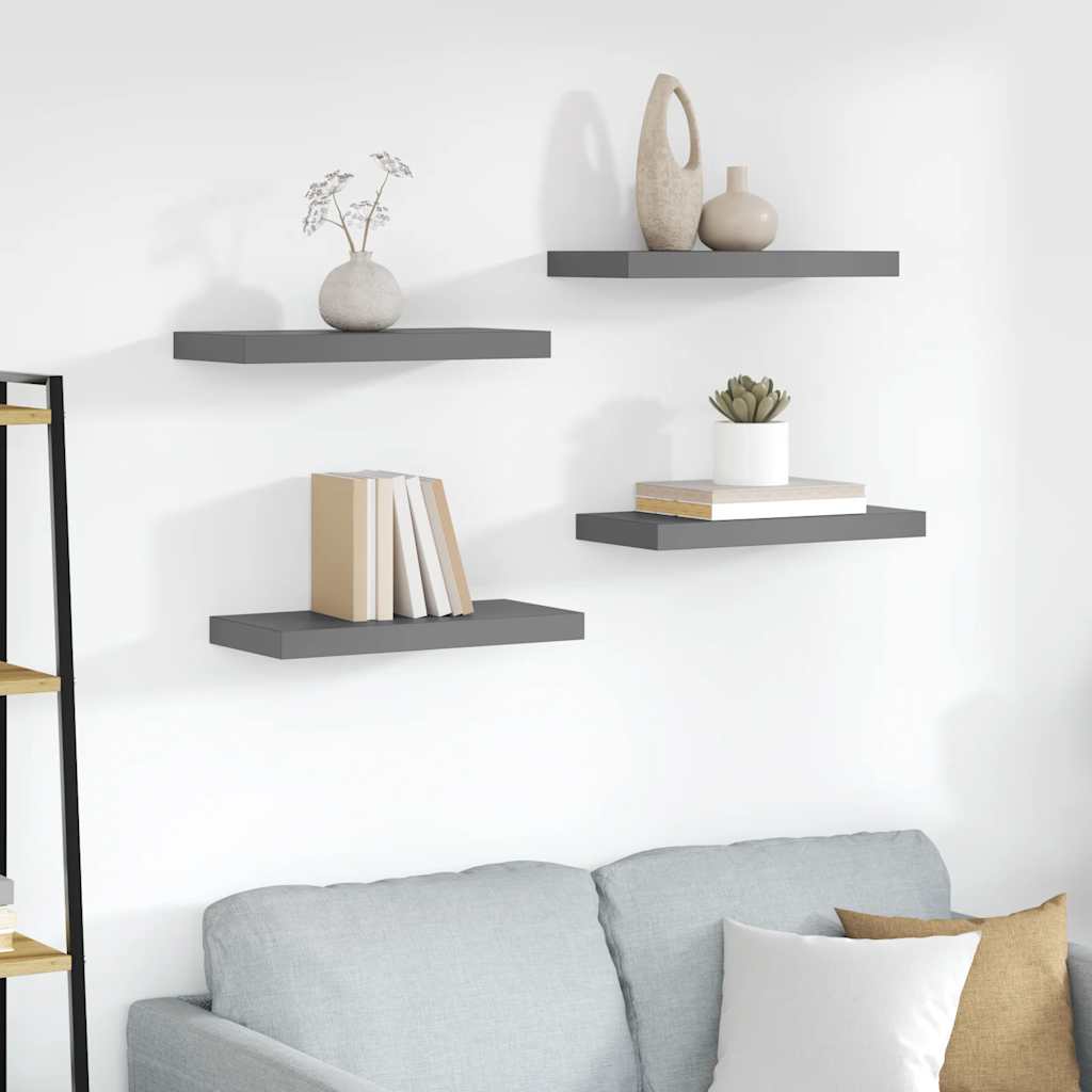 Prateleiras de parede suspensas 4 pcs 50x23,5x3,8cm MDF cinzento