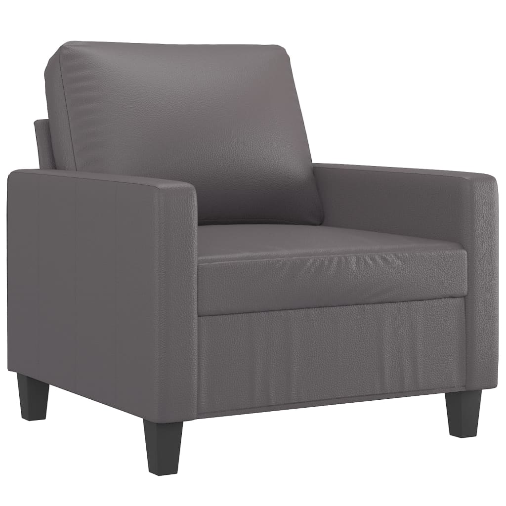 3 Pcs conjunto de sofás c/ almofadões couro artificial cinzento