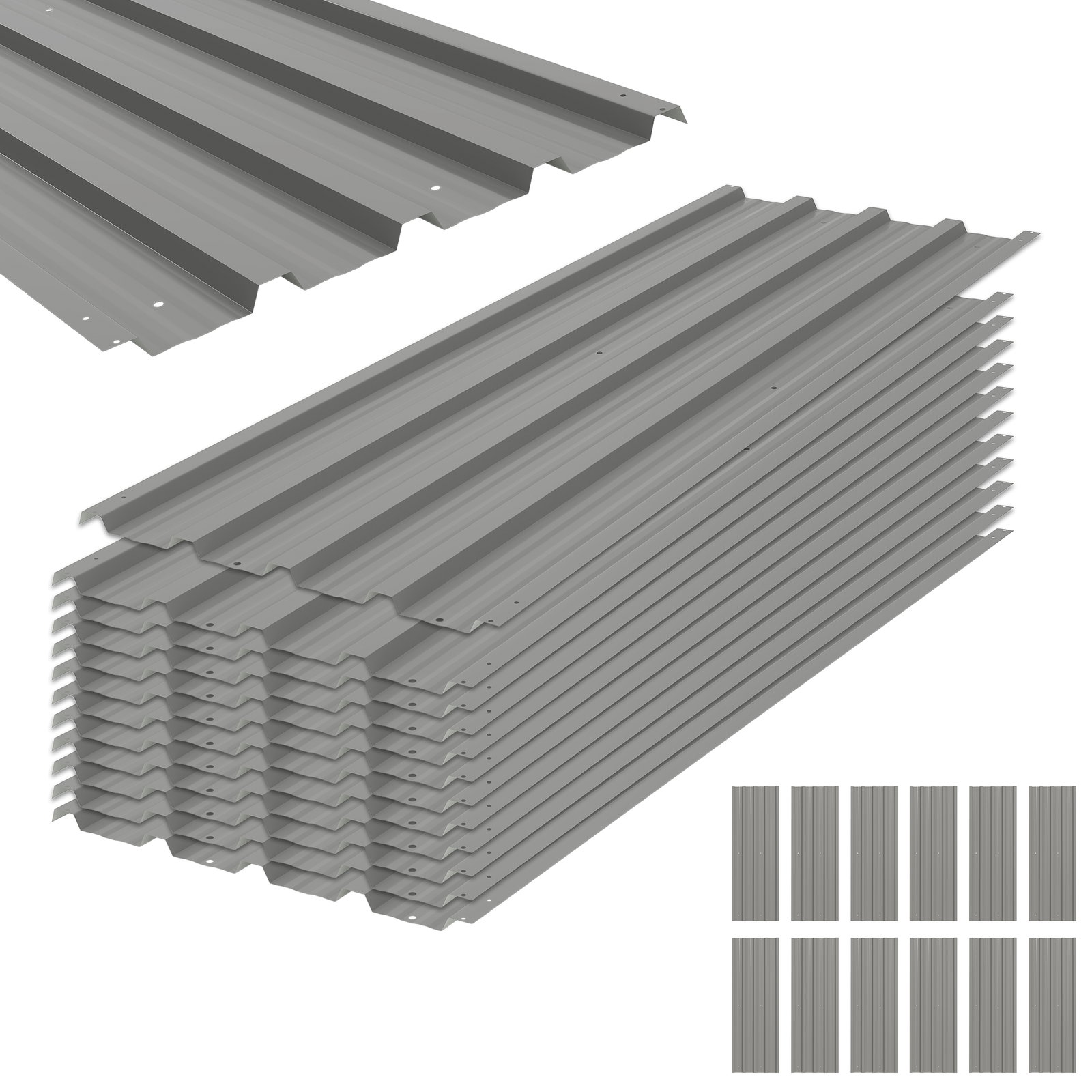 Conjunto de 12 painéis para teto de aço galvanizado chapas perfiladas de teto 7m² para abrigo de ferramentas 129x45 cm cinzento claro