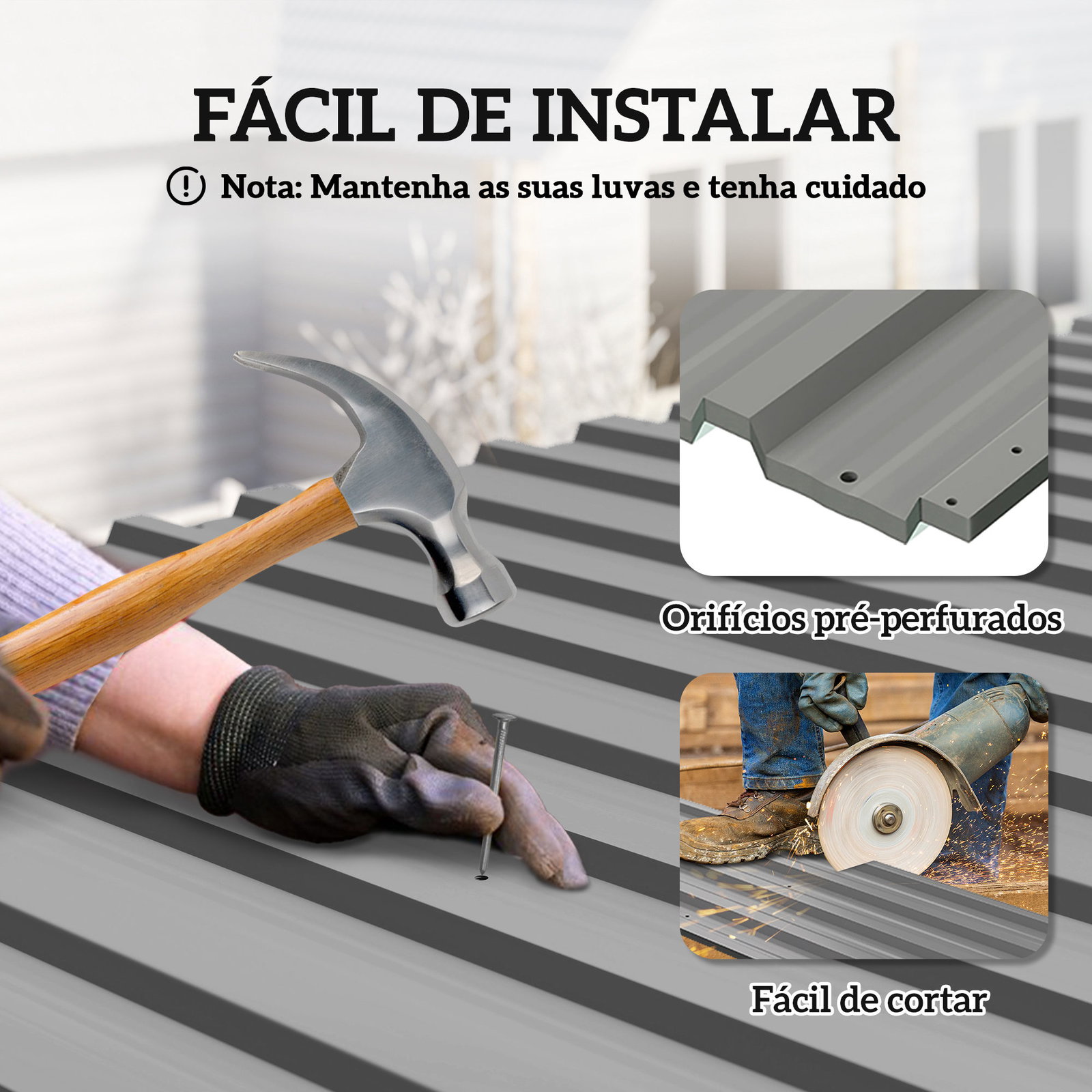 Conjunto de 12 painéis para teto de aço galvanizado chapas perfiladas de teto 7m² para abrigo de ferramentas 129x45 cm cinzento claro