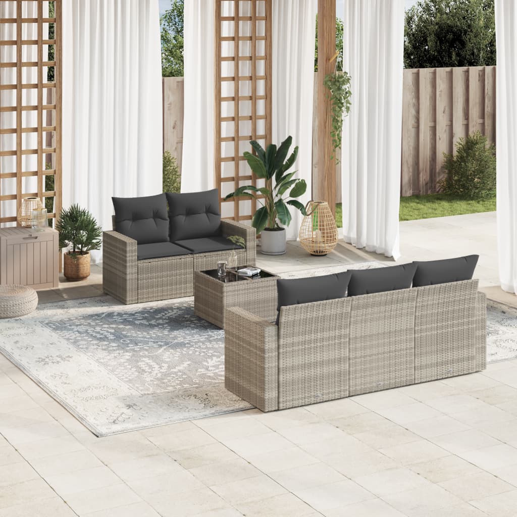 6 Pcs conj. sofás jardim com almofadões vime PE cinzento-claro