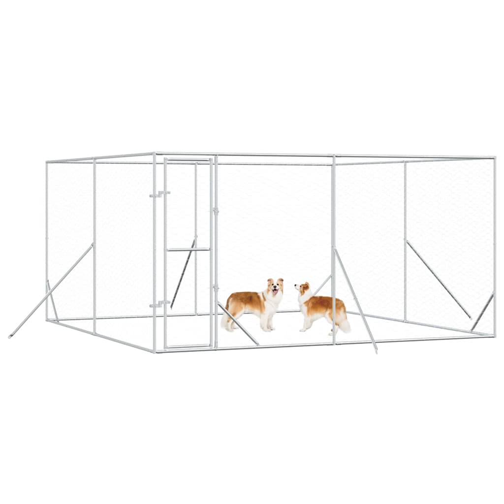 Canil de exterior 4x4x2 m aço galvanizado prateado