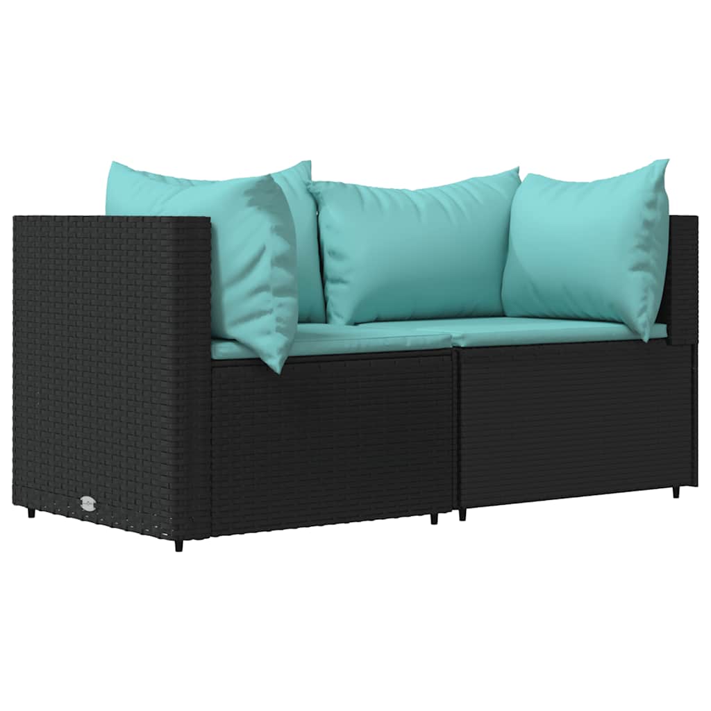 3 Pcs conjunto lounge de jardim c/ almofadões vime PE preto