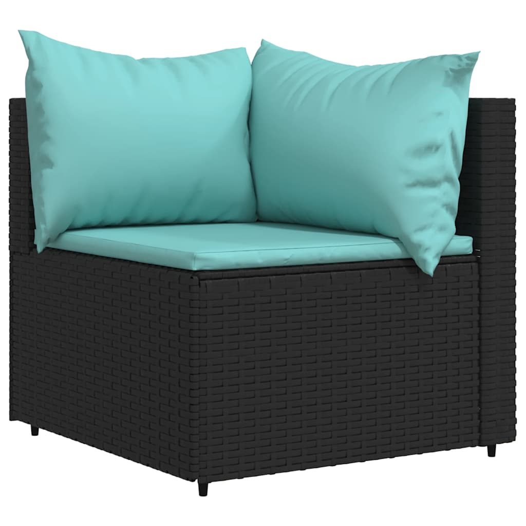 3 Pcs conjunto lounge de jardim c/ almofadões vime PE preto