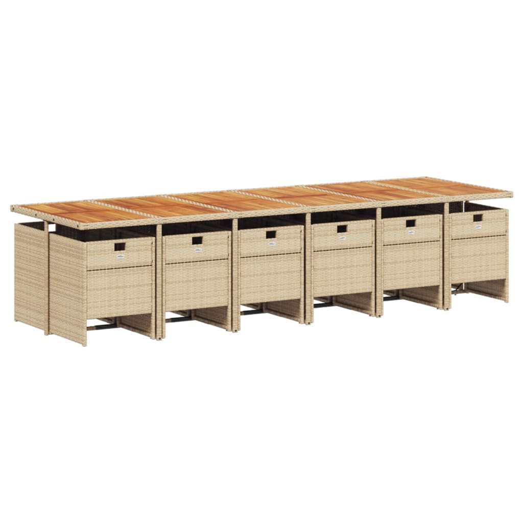 13 Pcs conjunto de jantar p/ jardim com almofadões vime PE bege