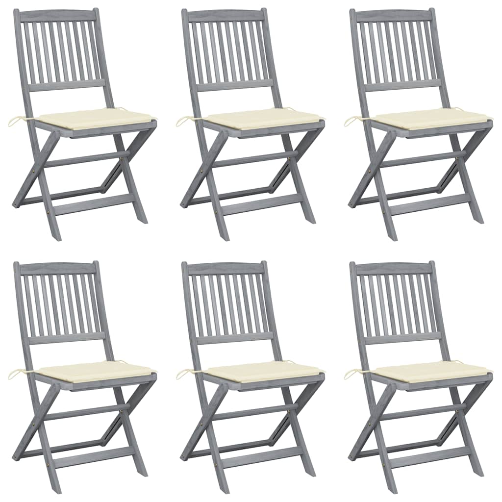Cadeiras exterior dobráveis c/ almofadões 6 pcs acácia maciça