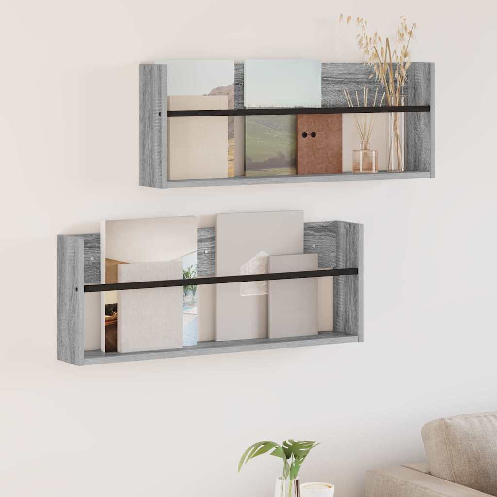 Estante de revistas 2 unid. cinza sonoma 80 x 12 x 30 cm