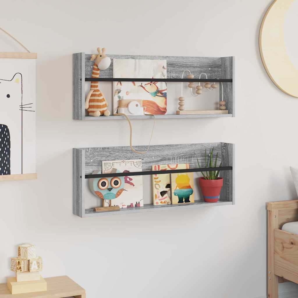 Estante de revistas 2 unid. cinza sonoma 80 x 12 x 30 cm