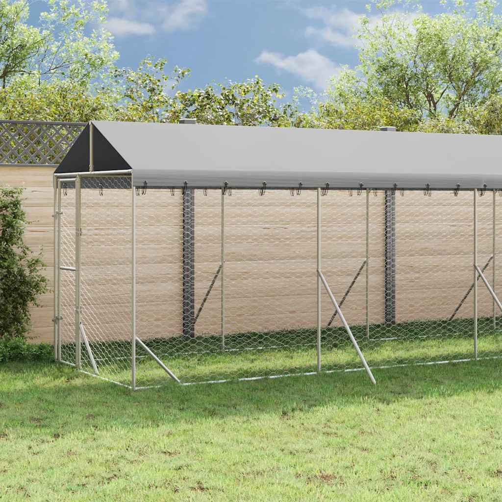 Canil de exterior com teto 2x14x2,5 m aço galvanizado prateado