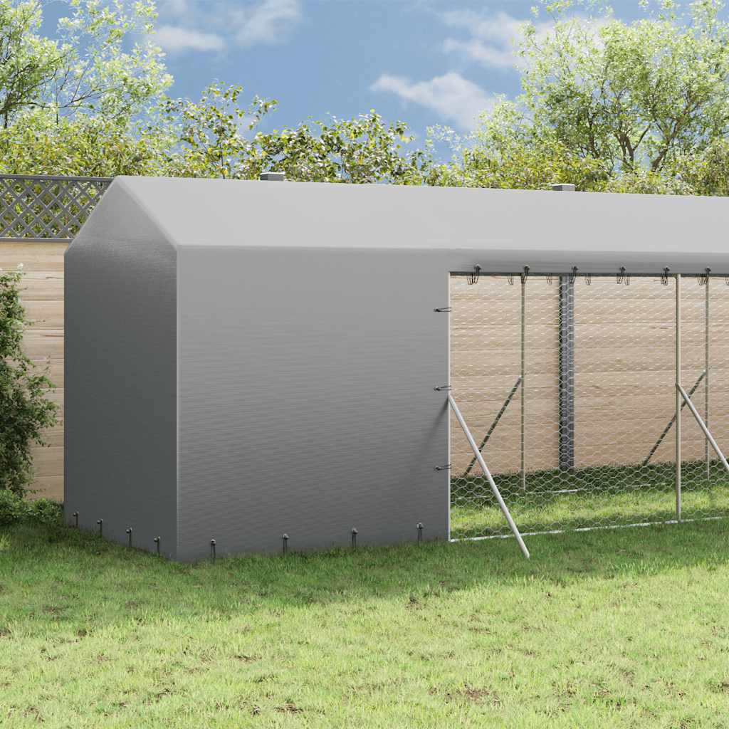 Canil de exterior com teto 2x14x2,5 m aço galvanizado prateado