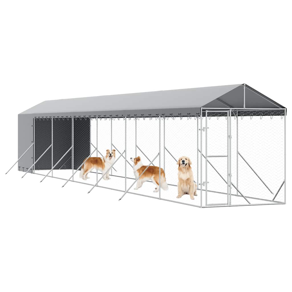 Canil de exterior com teto 2x14x2,5 m aço galvanizado prateado