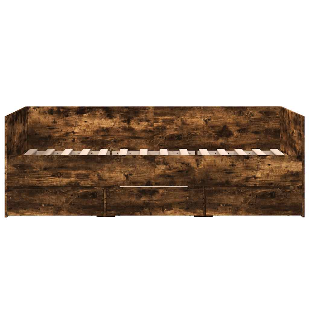 Sofá-cama com gavetas sem colchão 75x190 cm carvalho fumado