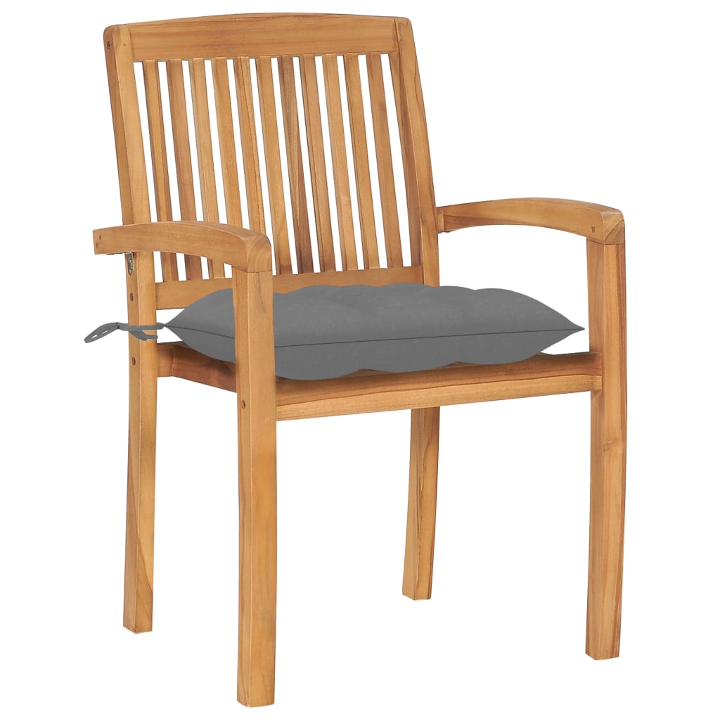 Cadeiras de jardim empilháveis c/ almofadões 4 pcs teca maciça
